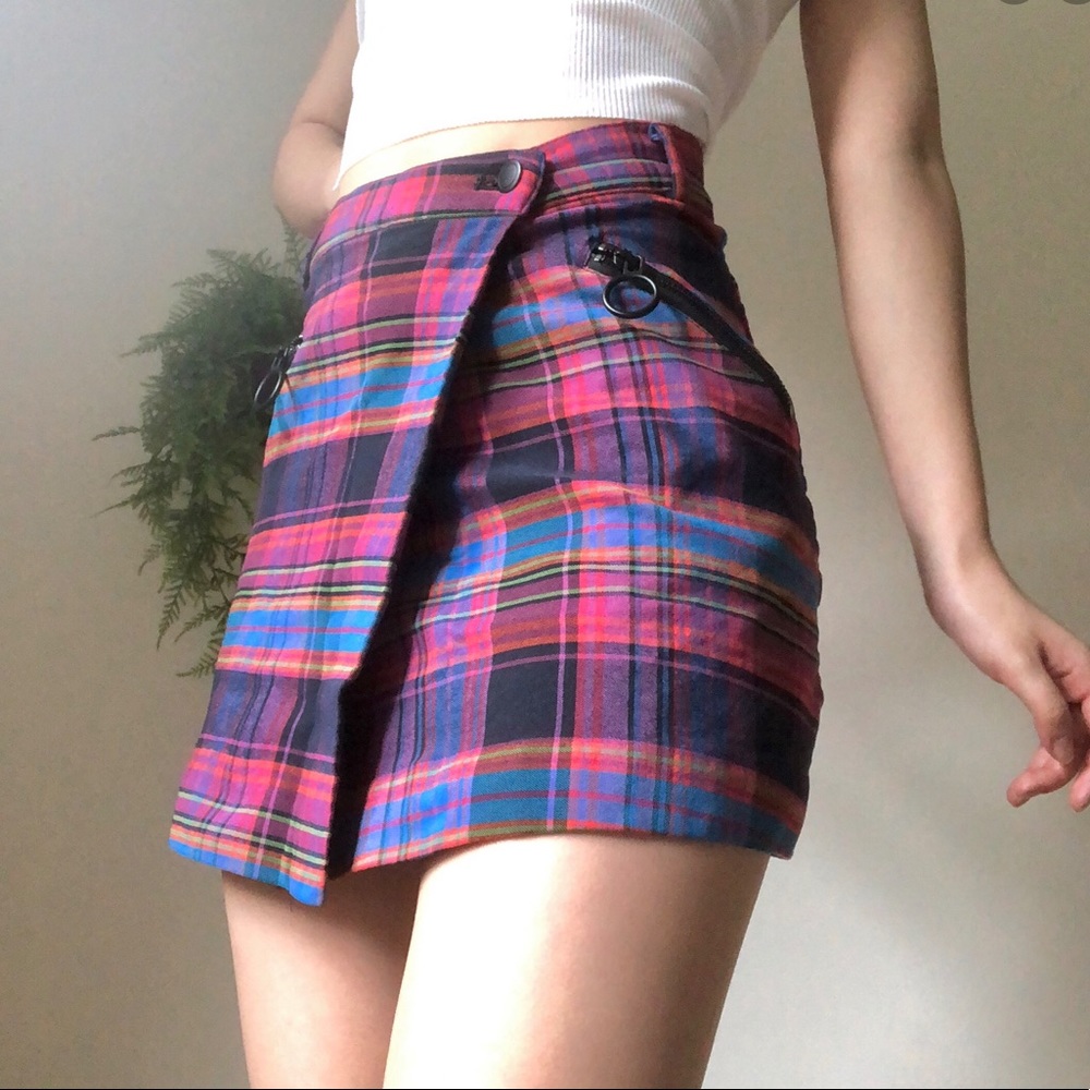 Purple plaid wrap skirt